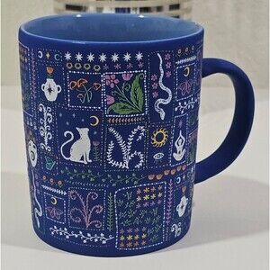 Figs & Fern Blue Mug Magic Mystical Design Evil Eye Cat Snake Zen Moon Flowers